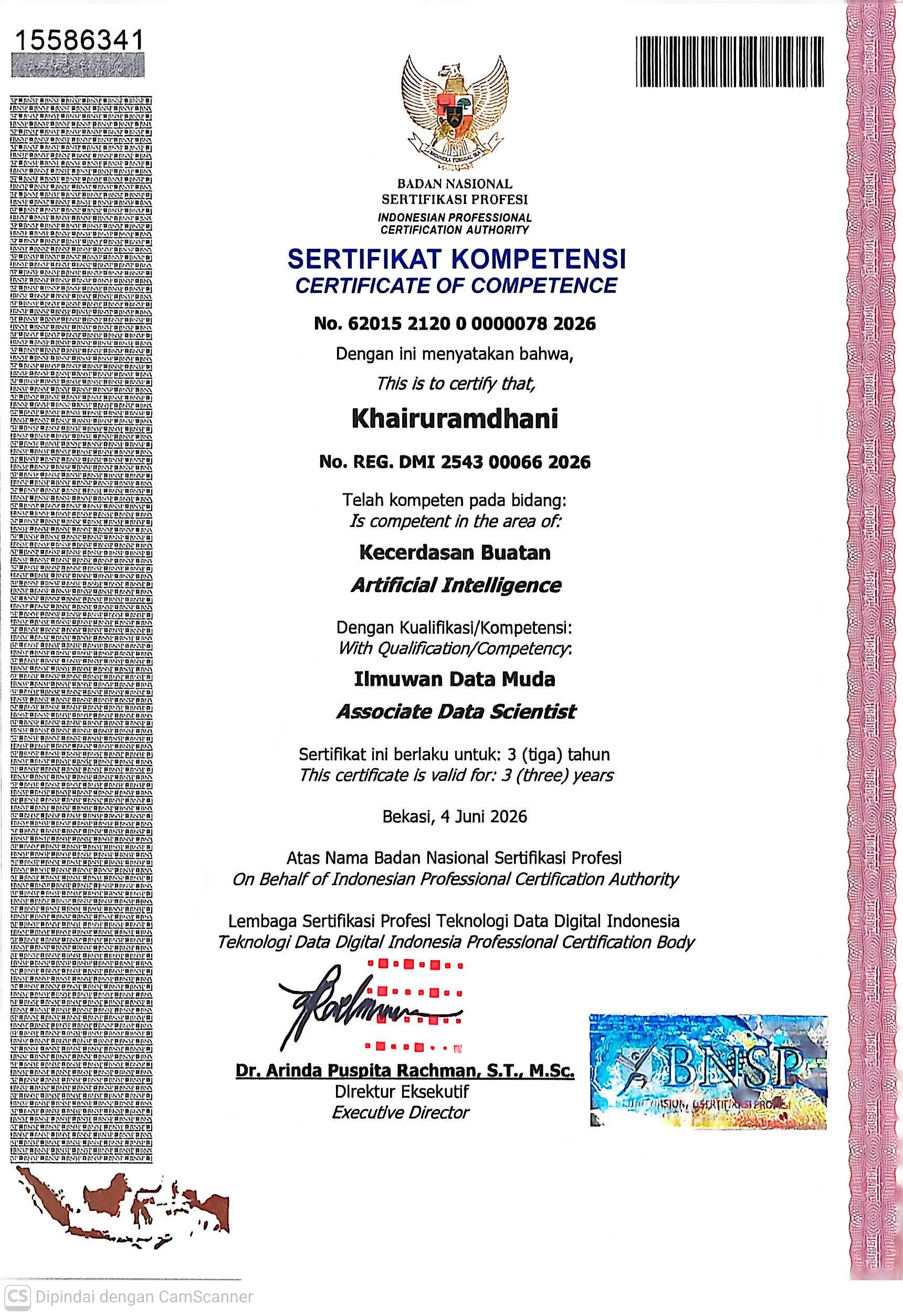 BNSP Certificate of Competence — Associate Data Scientist in Artificial Intelligence