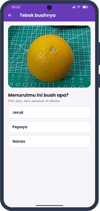 Buah-Seru quiz asking the child to guess the fruit first