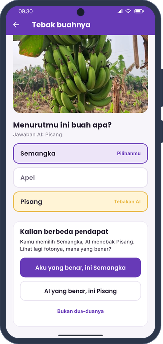 Buah-Seru screen where the child decides who is right