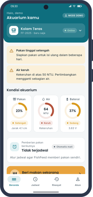 FishFeed aquarium alerts in demo mode