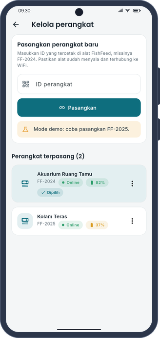 FishFeed device management in demo mode