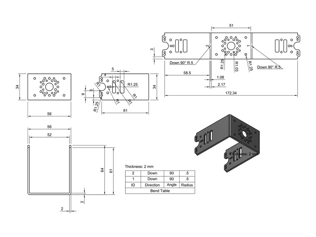 Tempat Servo Besar 3: servo mount technical drawing