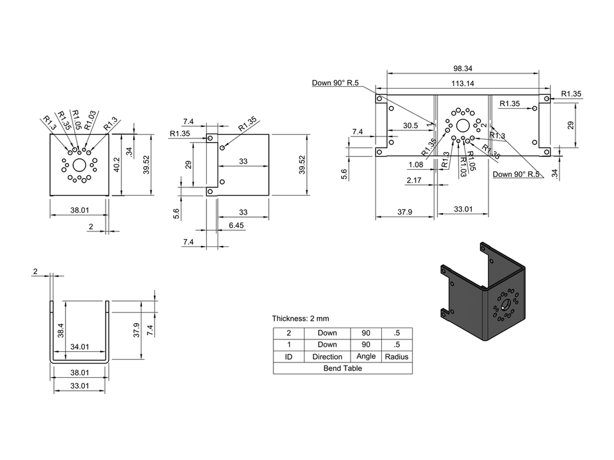 Tempat Servo Besar 4: servo mount technical drawing