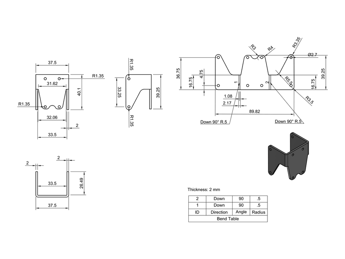 Tempat Servo Besar Bawah: lower servo mount technical drawing